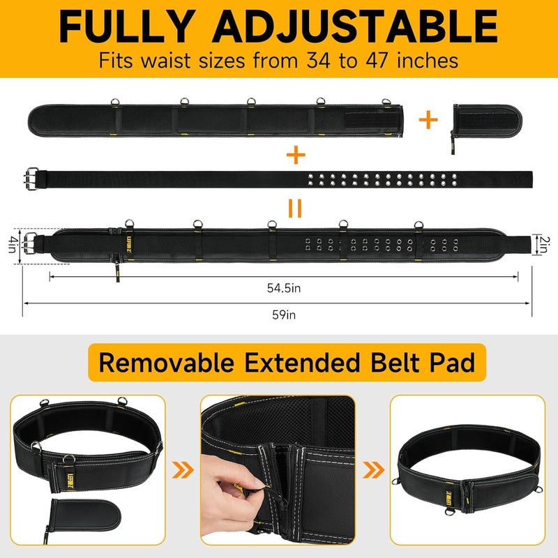 LEFORZ Padded Tool Belt,4-Inch Heavy Duty Tool Belts for Men with 5 Suspenders Ring,Work Belts for Electrician,Carpenter,Construction,Utility Belt,Adjustable Waist 34''-47''(Pouch not Included) - Image 2